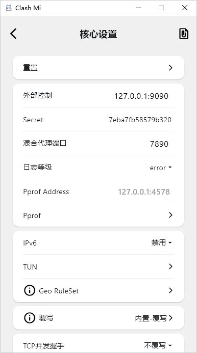 Clash Mi 核心设置 Clash Mi 核心设置